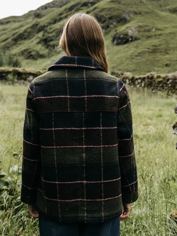 Finisterre Jackets and Coats Women Stowe Blanket Jacket Black Cherry Check