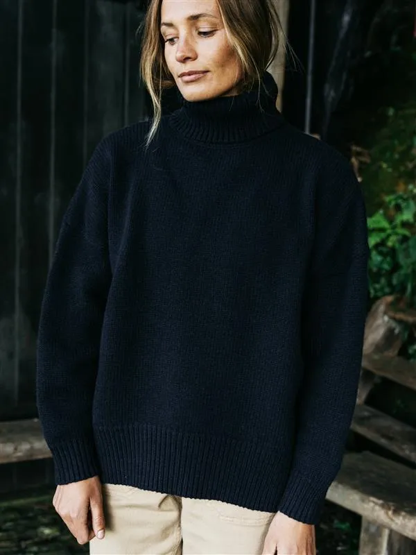 Finisterre Knitwear Women Eyre Roll Neck Knit Sweater Navy