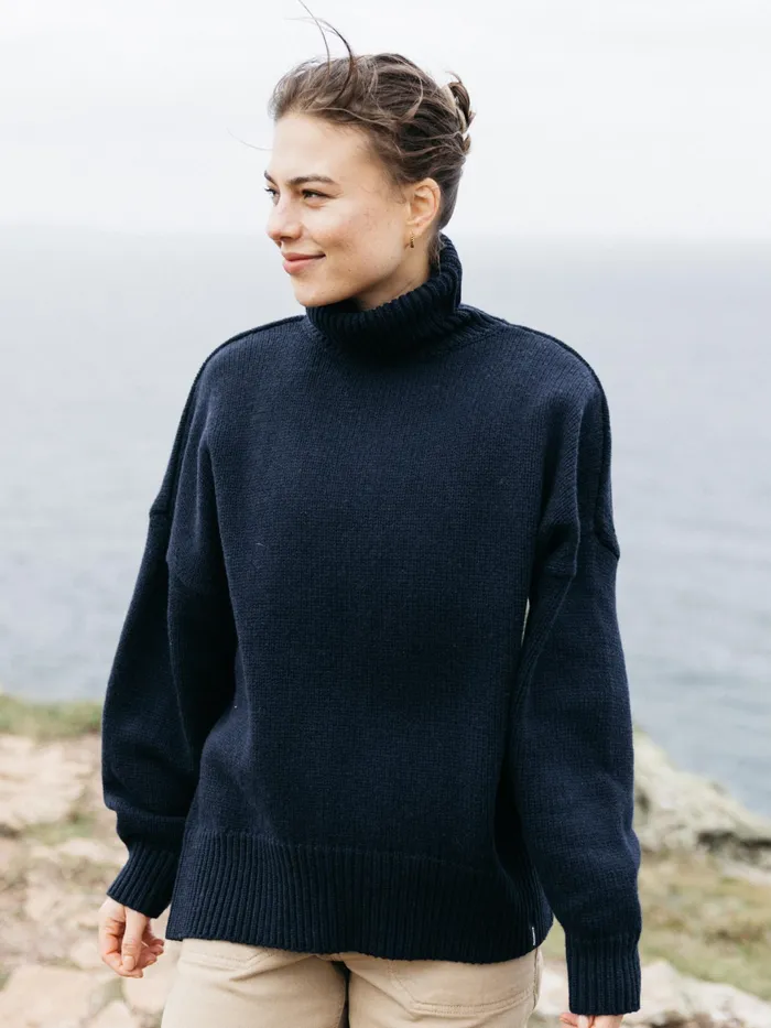 Finisterre Knitwear Women Eyre Roll Neck Knit Sweater Navy
