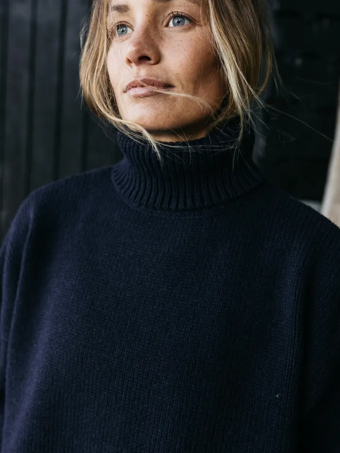 Finisterre Knitwear Women Eyre Roll Neck Knit Sweater Navy