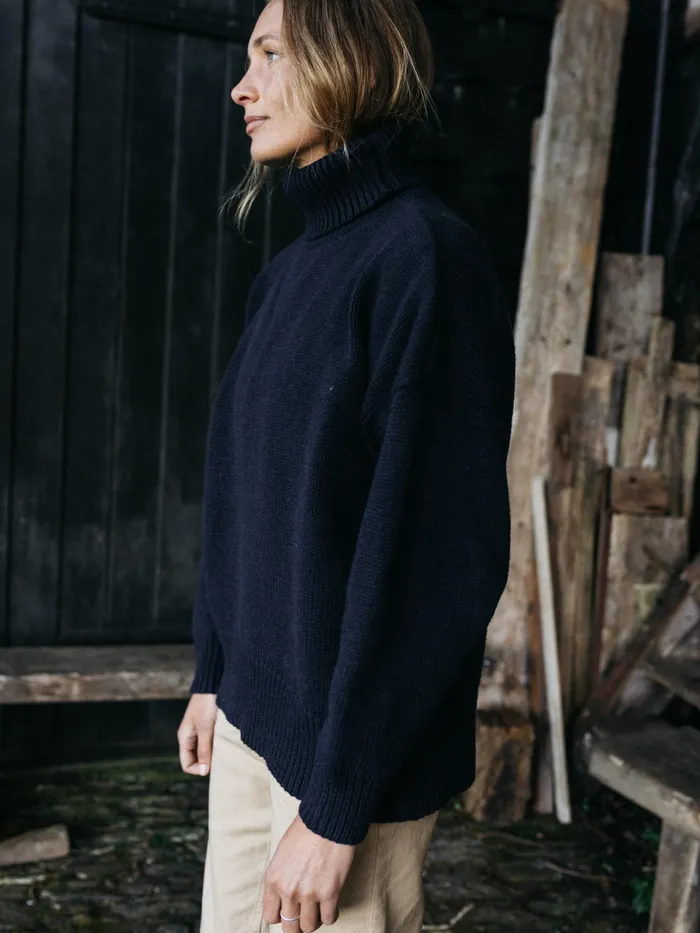 Finisterre Knitwear Women Eyre Roll Neck Knit Sweater Navy