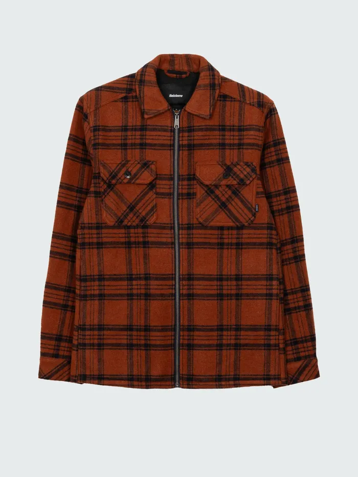 Finisterre Shirts Men Garrick Zip Overshirt Dark Rosewood Check