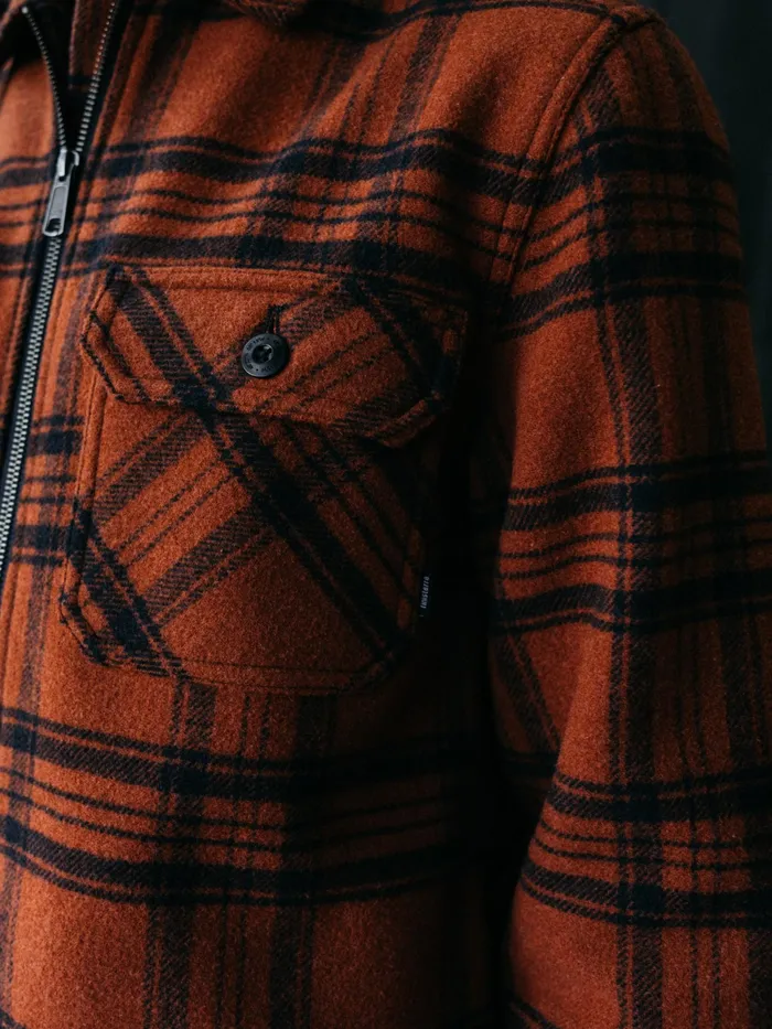 Finisterre Shirts Men Garrick Zip Overshirt Dark Rosewood Check