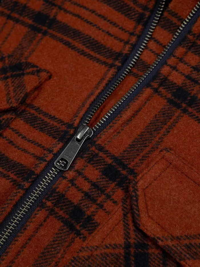 Finisterre Shirts Men Garrick Zip Overshirt Dark Rosewood Check