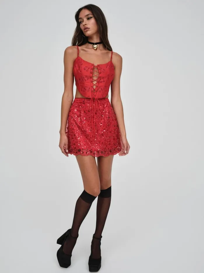 For Love and Lemons Bottoms Gwendolyn Mini Skirt Red 8211 Women