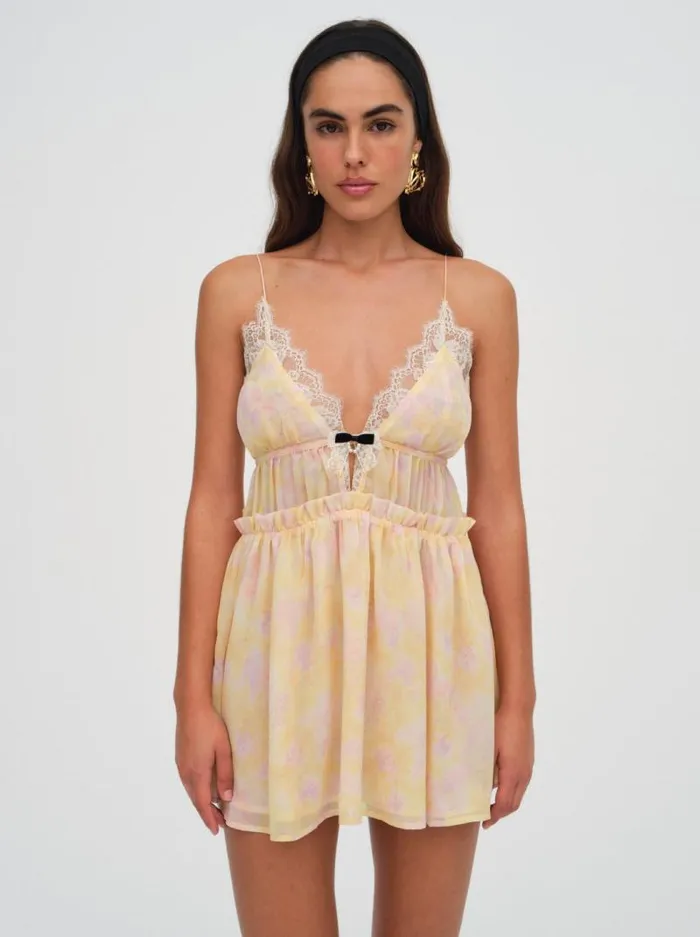For Love and Lemons Dresses Elita Floral Mini Dress Yellow 8211 Women