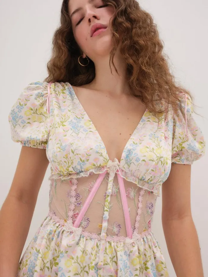 For Love and Lemons Dresses Glitter Garden Cap Sleeve Slip Dress Multi 8211 Women