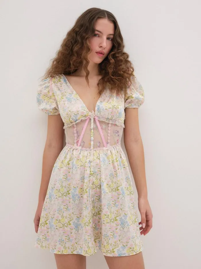 For Love and Lemons Dresses Glitter Garden Cap Sleeve Slip Dress Multi 8211 Women