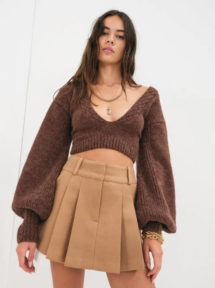 For Love and Lemons Knitwear Amelia Crop Sweater Brown 8211 Women