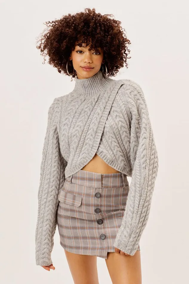 For Love and Lemons Knitwear Amelia Cross Front Turtleneck Grey 8211 Women