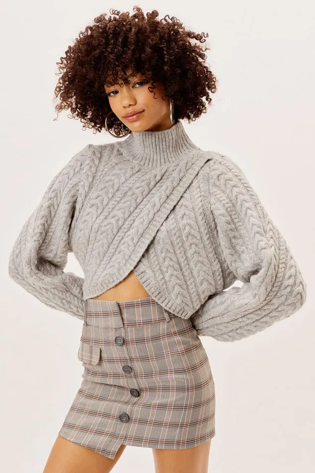 For Love and Lemons Knitwear Amelia Cross Front Turtleneck Grey 8211 Women For Love and Lemons Knitwear Amelia Cross Front Turtleneck Grey 8211 Women