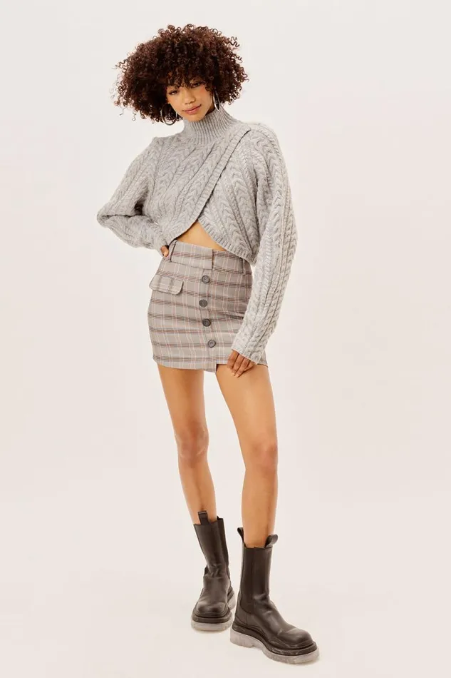For Love and Lemons Knitwear Amelia Cross Front Turtleneck Grey 8211 Women For Love and Lemons Knitwear Amelia Cross Front Turtleneck Grey 8211 Women