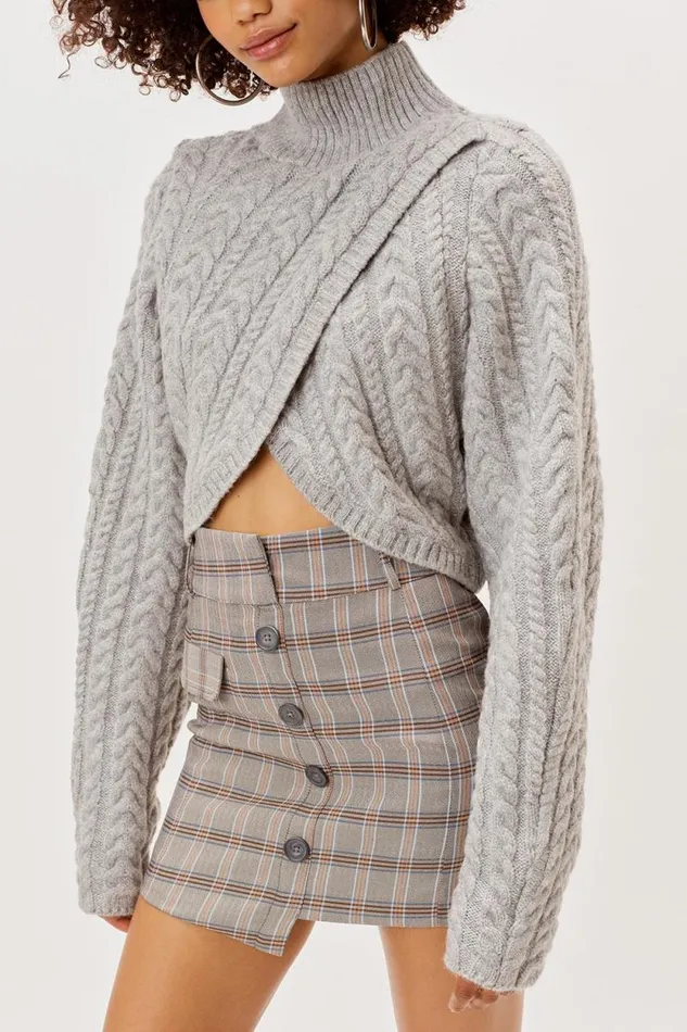 For Love and Lemons Knitwear Amelia Cross Front Turtleneck Grey 8211 Women For Love and Lemons Knitwear Amelia Cross Front Turtleneck Grey 8211 Women