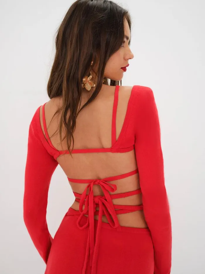 For Love and Lemons Knitwear Edith Crop Sweater Red 8211 Women For Love and Lemons Knitwear Edith Crop Sweater Red 8211 Women