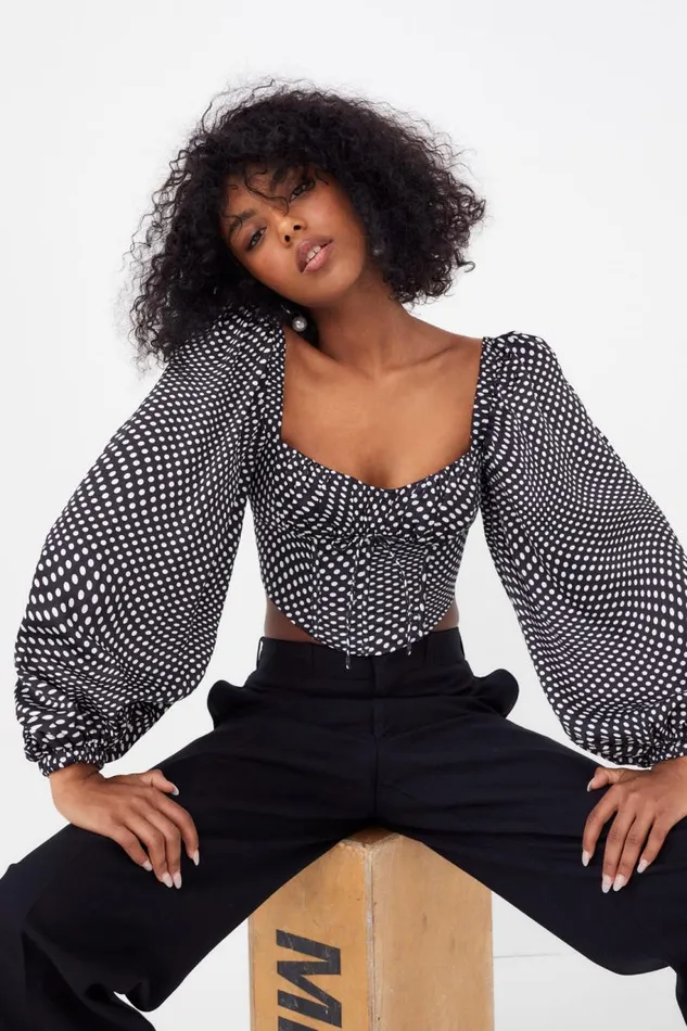 For Love and Lemons Tops Kat Long Sleeve Corset Top Black 8211 Women