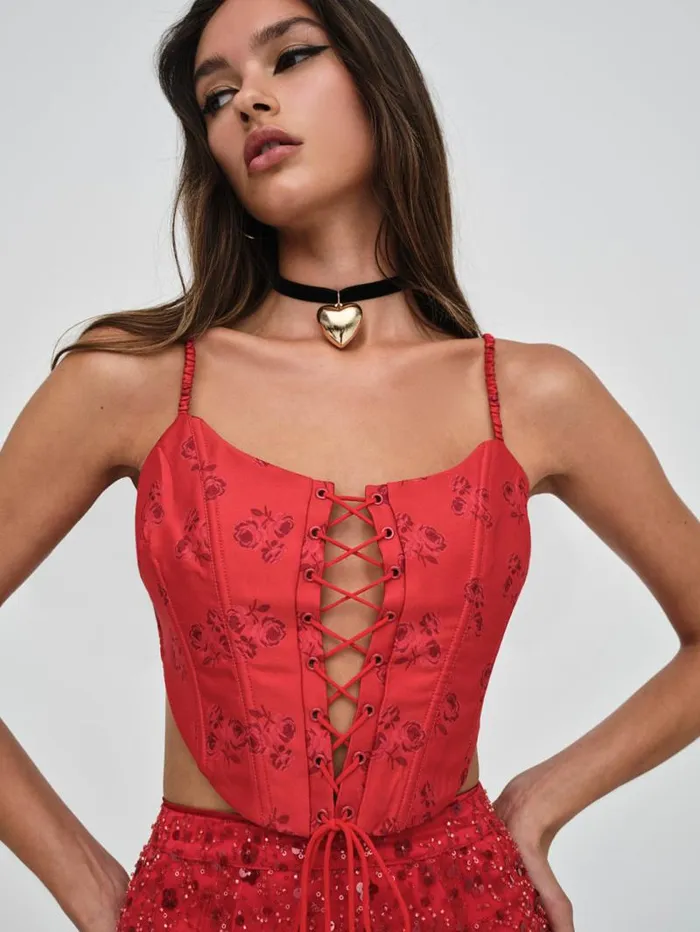 For Love and Lemons Tops Lillian Corset Top Red 8211 Women