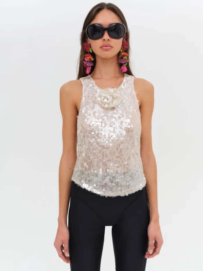 For Love and Lemons Tops Sydney Sequin Top Neutral 8211 Women
