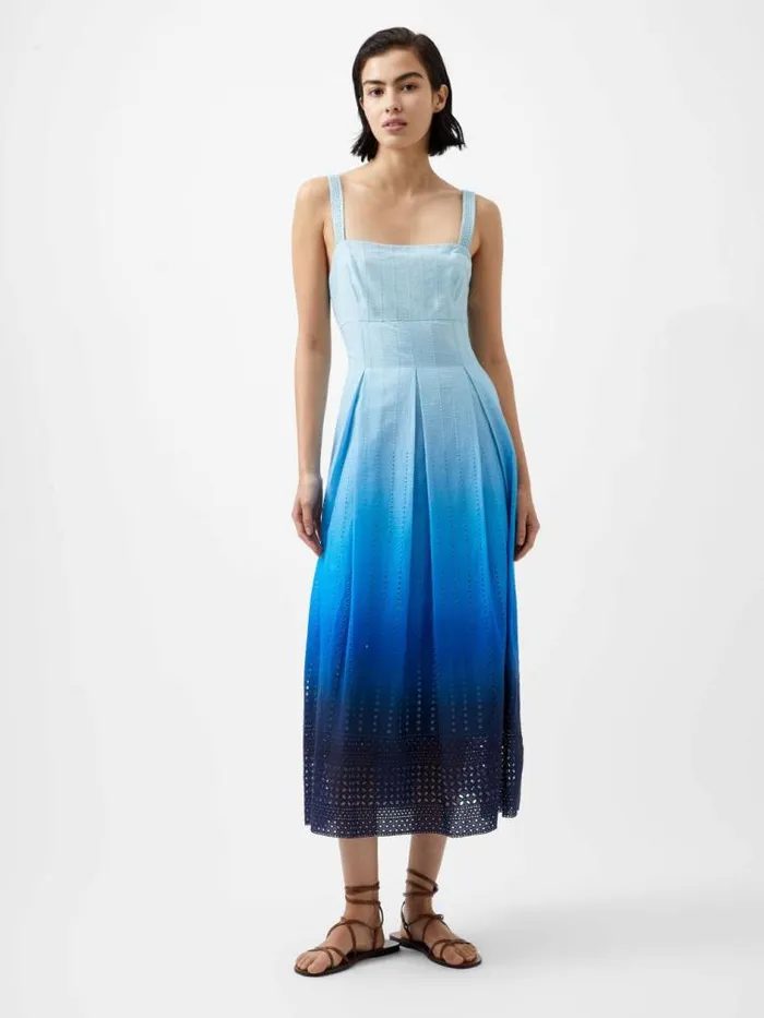 French Connection Abana Biton Broderie Dress Blue Ombre Women Dresses