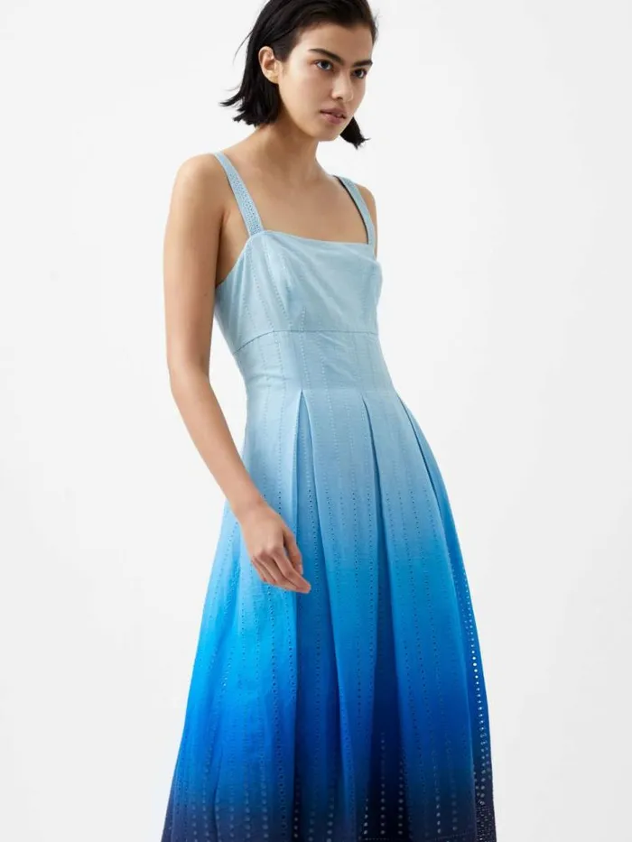 French Connection Abana Biton Broderie Dress Blue Ombre Women Dresses