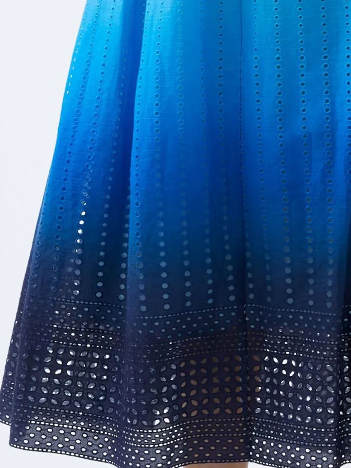 French Connection Abana Biton Broderie Dress Blue Ombre Women Dresses