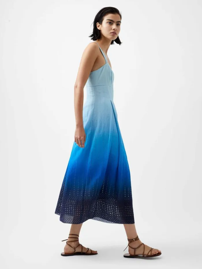 French Connection Abana Biton Broderie Dress Blue Ombre Women Dresses