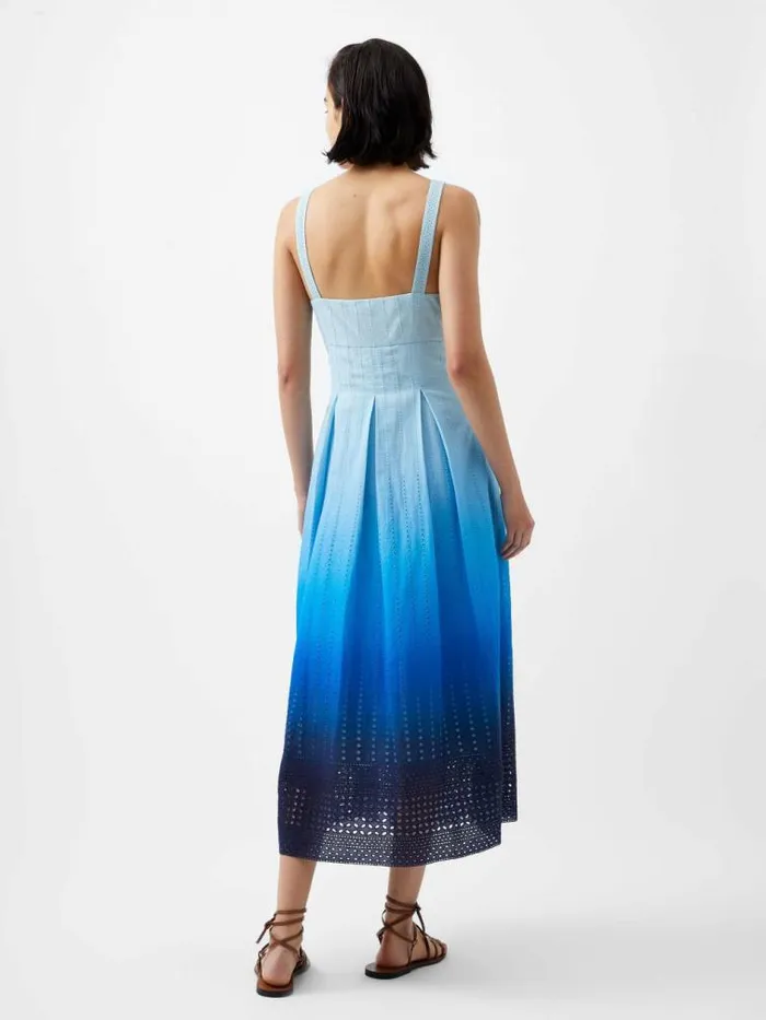 French Connection Abana Biton Broderie Dress Blue Ombre Women Dresses