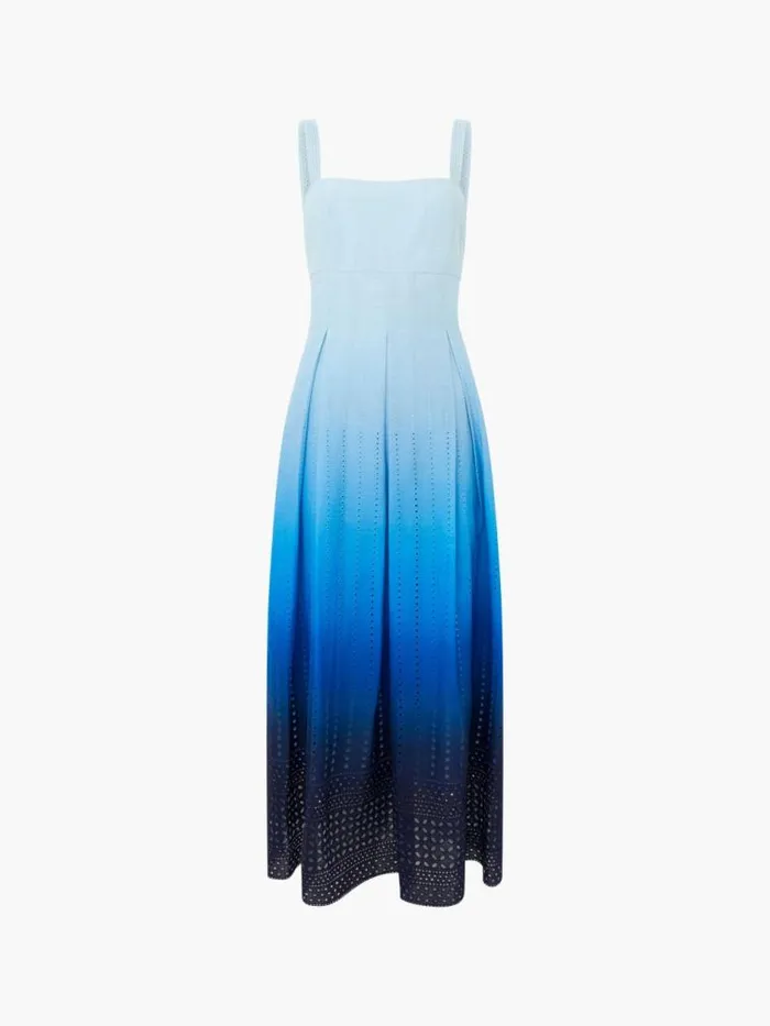 French Connection Abana Biton Broderie Dress Blue Ombre Women Dresses