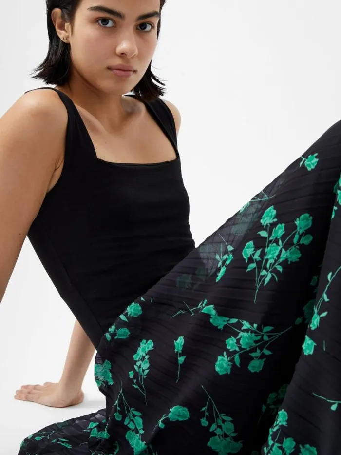 French Connection Alessandra Recycled Pleated Skirt Blackoutminted Grn Women Skirts