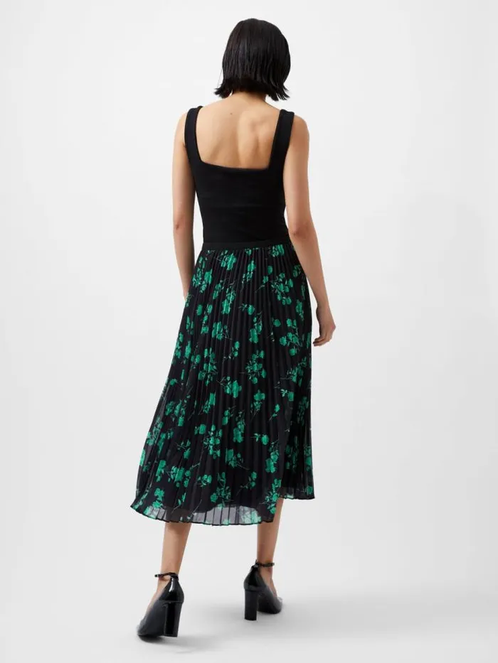 French Connection Alessandra Recycled Pleated Skirt Blackoutminted Grn Women Skirts