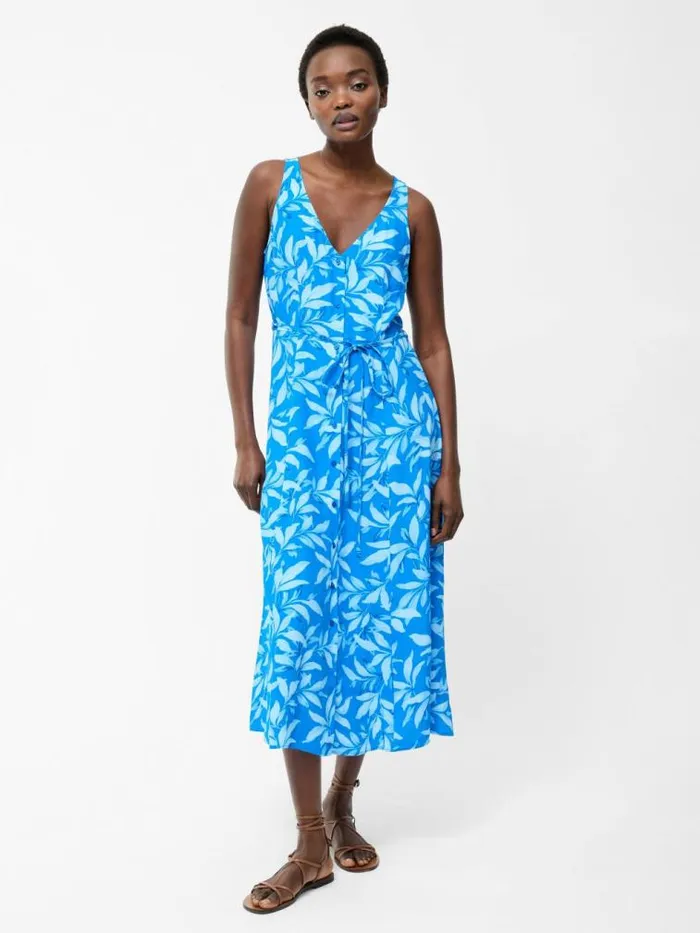 French Connection Avalina V Neck Sleeveless Midi Dress Blue Sea Star Women Dresses French Connection Avalina V Neck Sleeveless Midi Dress Blue Sea Star Women Dresses