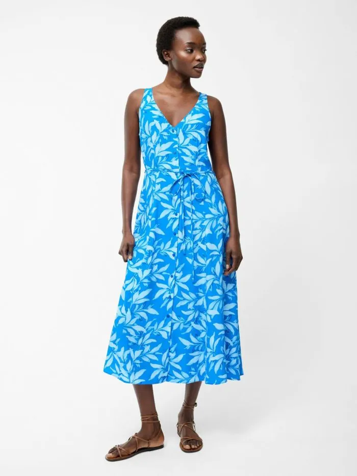 French Connection Avalina V Neck Sleeveless Midi Dress Blue Sea Star Women Dresses