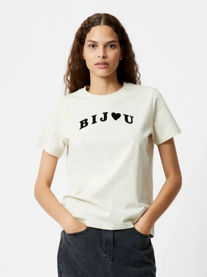 French Connection Bijou Flocked Graphic TShirt Lgt Stoneblack Women Tops