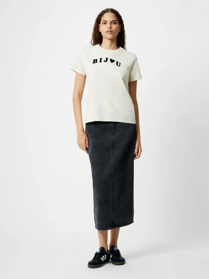 French Connection Bijou Flocked Graphic TShirt Lgt Stoneblack Women Tops