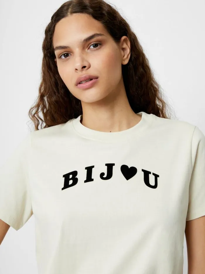 French Connection Bijou Flocked Graphic TShirt Lgt Stoneblack Women Tops