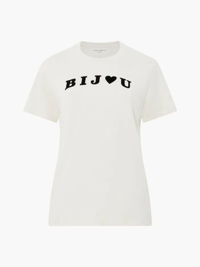 French Connection Bijou Flocked Graphic TShirt Lgt Stoneblack Women Tops