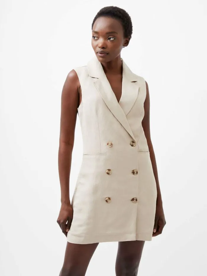 French Connection Birdie Linen Sleeveless Blazer Dress Wild Wheat Women Dresses French Connection Birdie Linen Sleeveless Blazer Dress Wild Wheat Women Dresses