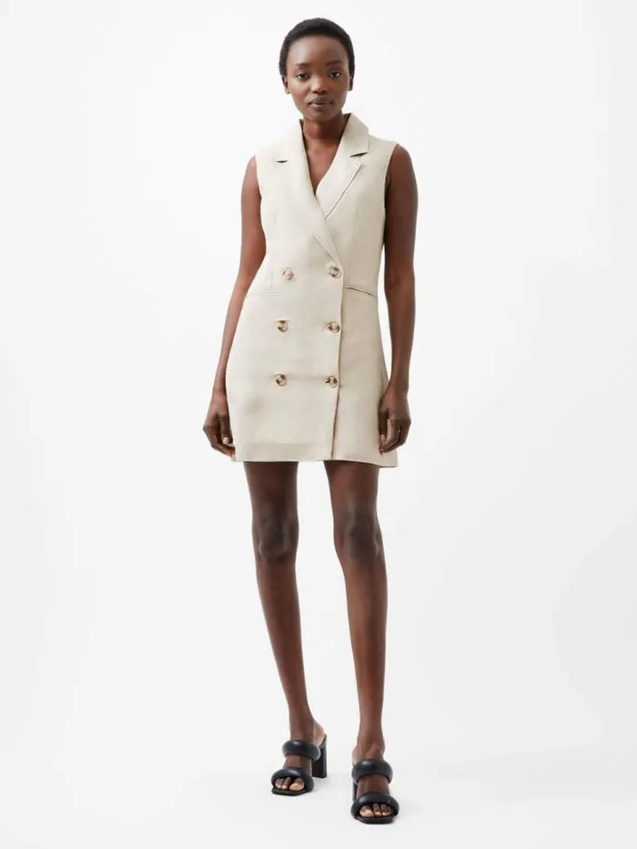 French Connection Birdie Linen Sleeveless Blazer Dress Wild Wheat Women Dresses