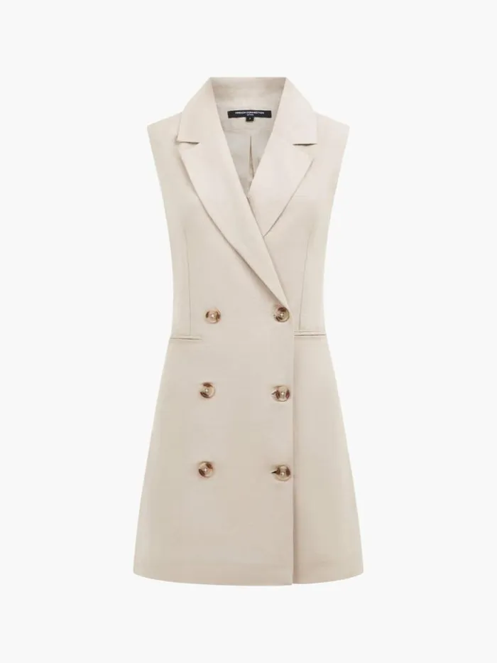 French Connection Birdie Linen Sleeveless Blazer Dress Wild Wheat Women Dresses