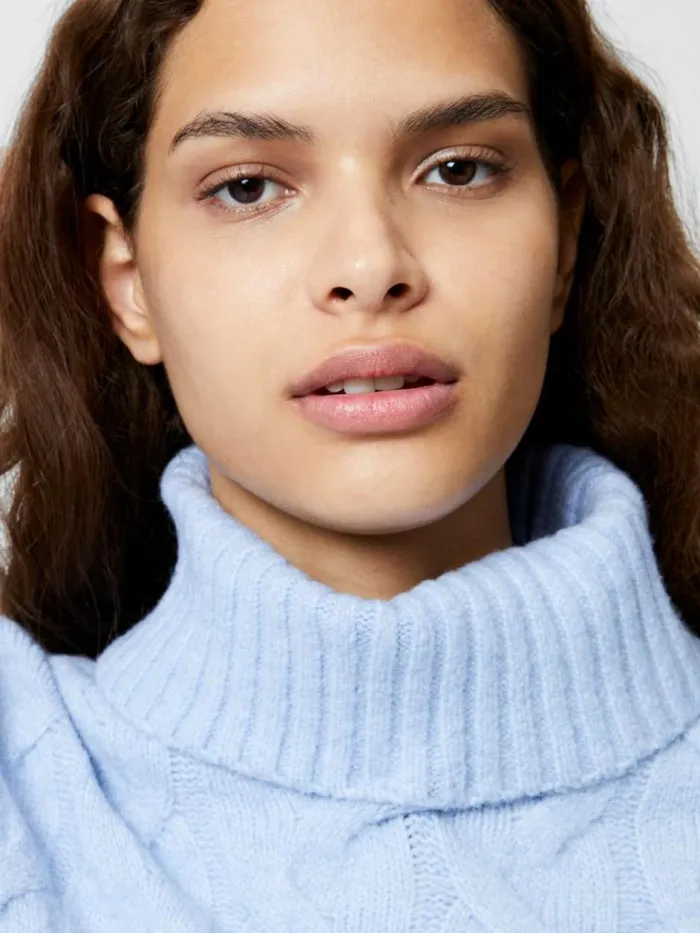 French Connection Cable Knit Roll Neck Jumper Crystal Clear Women Jumpers and Cardigans