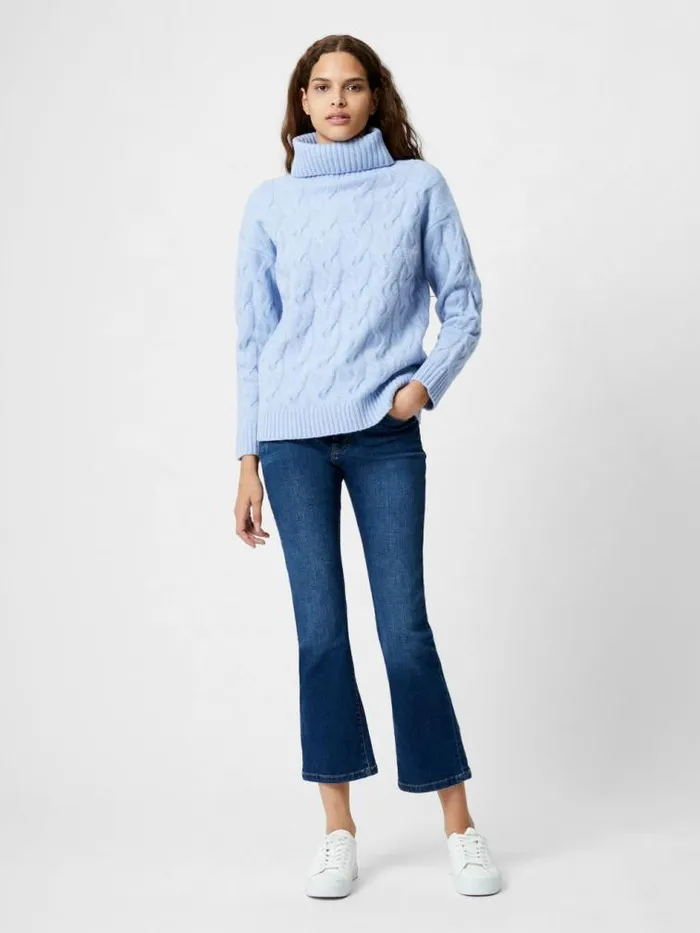 French Connection Cable Knit Roll Neck Jumper Crystal Clear Women Jumpers and Cardigans
