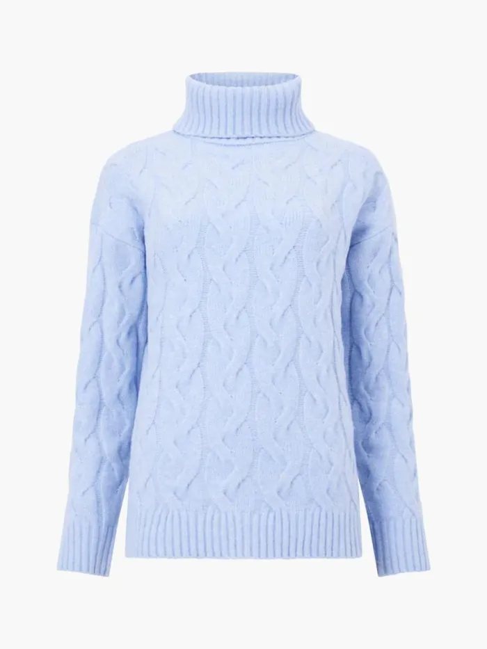 French Connection Cable Knit Roll Neck Jumper Crystal Clear Women Jumpers and Cardigans