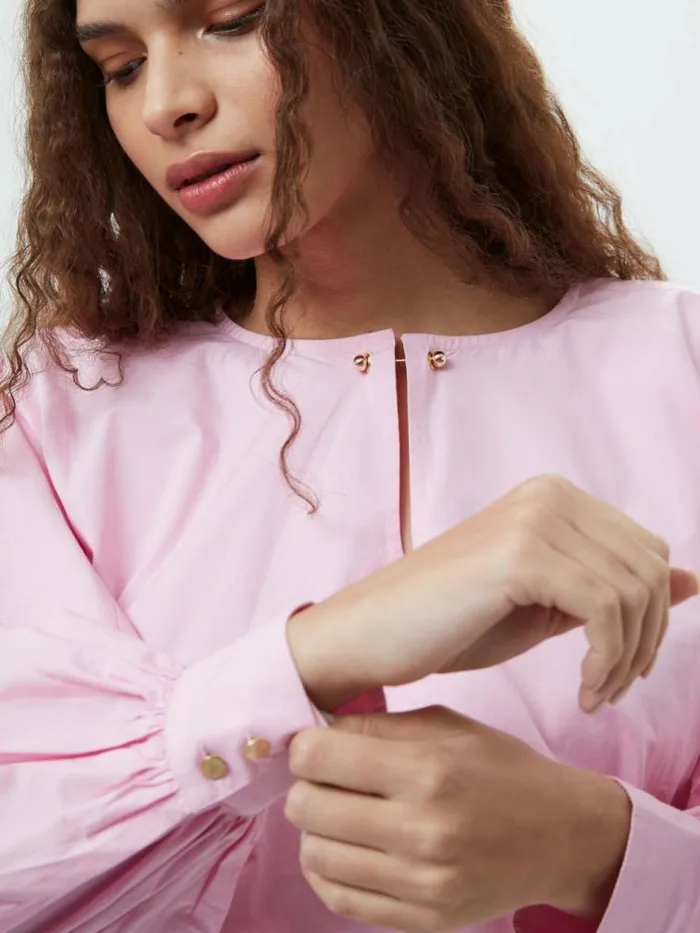 French Connection Cambria Cotton Bubble Hem Top Bubblegum Pink Women Tops