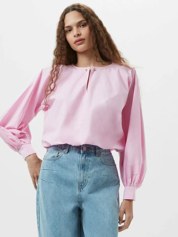 French Connection Cambria Cotton Bubble Hem Top Bubblegum Pink Women Tops