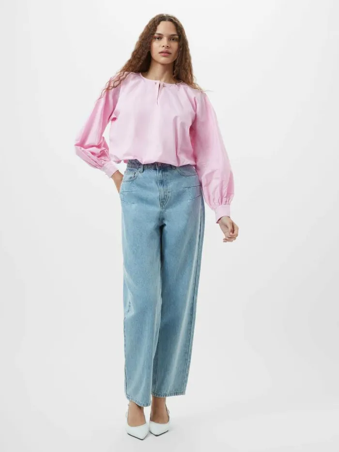 French Connection Cambria Cotton Bubble Hem Top Bubblegum Pink Women Tops
