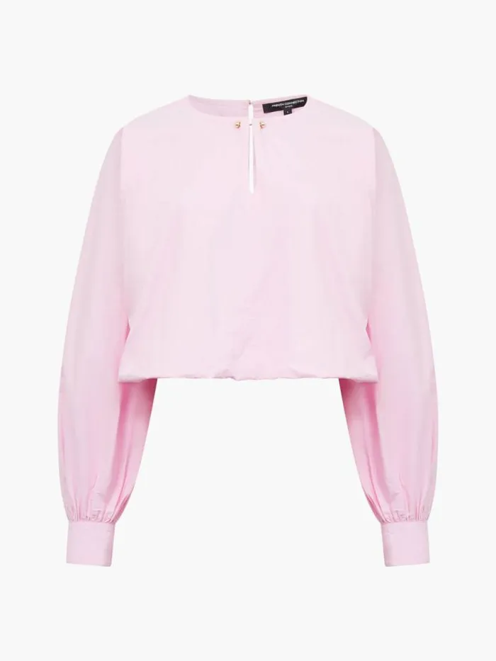 French Connection Cambria Cotton Bubble Hem Top Bubblegum Pink Women Tops