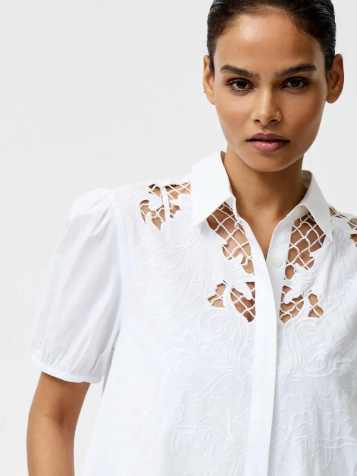 French Connection Cambria Cotton Embroidered Shirt Dress Linen White Women Dresses
