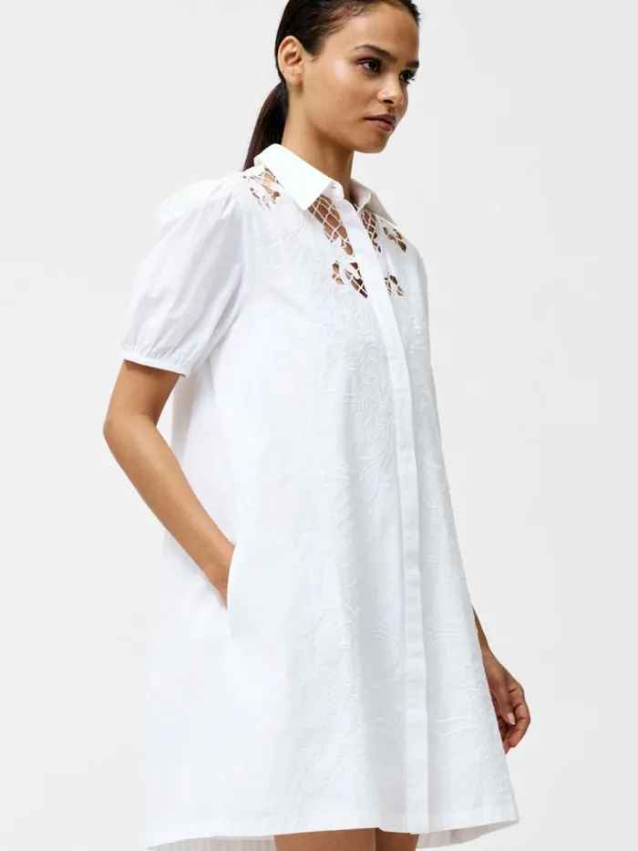 French Connection Cambria Cotton Embroidered Shirt Dress Linen White Women Dresses