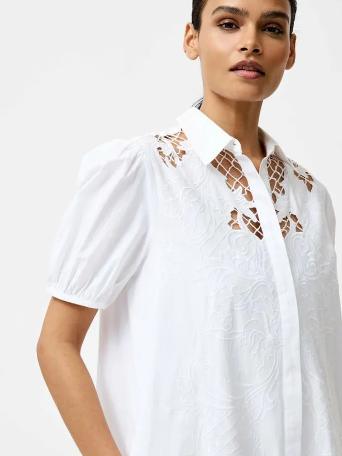 French Connection Cambria Cotton Embroidered Shirt Dress Linen White Women Dresses
