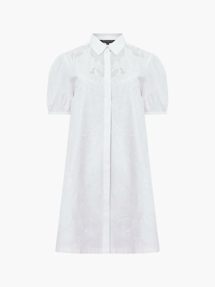 French Connection Cambria Cotton Embroidered Shirt Dress Linen White Women Dresses