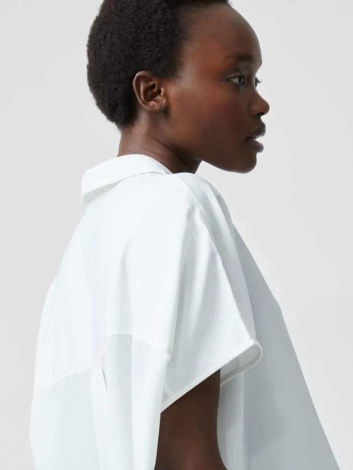 French Connection Caprina Recycled Crepe Short Sleeve Button Shirt Winter White Women Tops